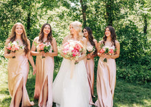 Load image into Gallery viewer, Beautiful A Line Spaghetti Straps Blush Long Bridesmaid Dress with Split Front