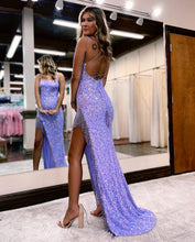 Load image into Gallery viewer, Mermaid Spaghetti Straps Corset Back Prom Dress With Split