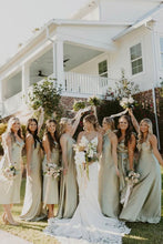 Load image into Gallery viewer, Mermaid Light Green Long Bridesmaid Dress Party Dress