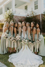 Load image into Gallery viewer, Mermaid Light Green Long Bridesmaid Dress Party Dress