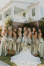 Load image into Gallery viewer, Mermaid Light Green Long Bridesmaid Dress Party Dress