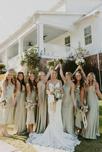 Load image into Gallery viewer, Mermaid Light Green Long Bridesmaid Dress Party Dress