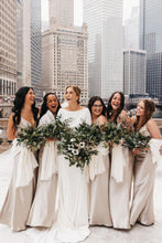 Load image into Gallery viewer, Simple A Line V Neck Light Champagne Long Bridesmaid Dress