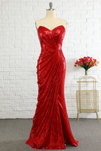Load image into Gallery viewer, Mermaid Sweetheart Red Sequins Long Prom Dress Party Dress