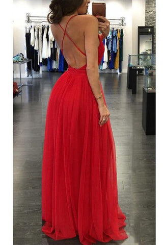 Hot Sexy Spaghetti Straps Red Long Prom Dress with Backless
