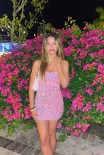 Load image into Gallery viewer, Cute Sheath Spaghetti Straps Pink Sequins Short Homecoming Dress