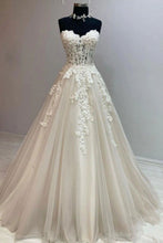 Load image into Gallery viewer, Princess A Line Sweetheart White Wedding Party Dress with Appliques