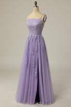 Load image into Gallery viewer, Gorgeous A Line Spaghetti Straps Lavender Long Prom Dress with Appliques