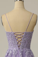 Load image into Gallery viewer, Gorgeous A Line Spaghetti Straps Lavender Long Prom Dress with Appliques