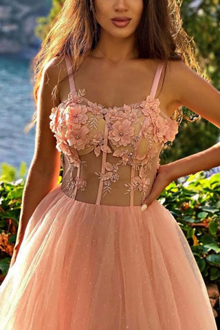 New Arrival A Line Off Shoulder Pink Prom Dress with Appliques