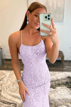 Load image into Gallery viewer, Mermaid Spaghetti Straps Lavender Long Prom Dress with Appliques