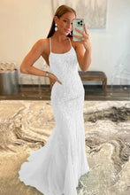 Load image into Gallery viewer, Mermaid Spaghetti Straps Lavender Long Prom Dress with Appliques