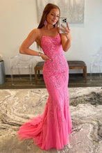 Load image into Gallery viewer, Mermaid Spaghetti Straps Lavender Long Prom Dress with Appliques