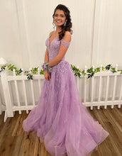 Load image into Gallery viewer, V neck Off-the-Shoulder Backless Prom Dress With Appliques
