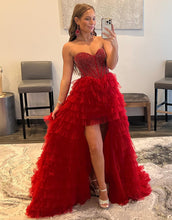 Load image into Gallery viewer, Sweetheart High-Low Tiered Long Prom Dress With Beading