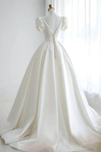 Load image into Gallery viewer, Elegant A Line V Neck White Wedding Dress with Short Sleeves