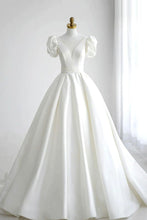 Load image into Gallery viewer, Elegant A Line V Neck White Wedding Dress with Short Sleeves