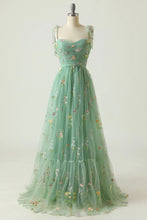 Load image into Gallery viewer, Elegant A Line Spaghetti Straps Green Long Prom Dress with Embroidery