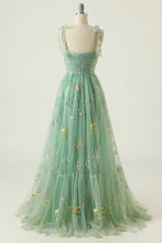 Load image into Gallery viewer, Elegant A Line Spaghetti Straps Blue Long Prom Dress with Embroidery