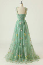 Load image into Gallery viewer, Elegant A Line Spaghetti Straps Champagne Long Prom Dress with Embroidery