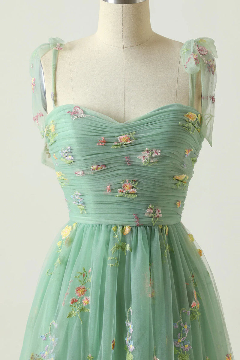 Modest Sheath Spaghetti Straps Green Floral Long Prom Dresses Evening Dress C2324