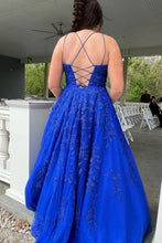 Load image into Gallery viewer, Princess A Line Spaghetti Straps Purple Long Prom Dress with Appliques