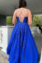 Load image into Gallery viewer, Princess A Line Spaghetti Straps Light Champagne Long Prom Dress with Appliques