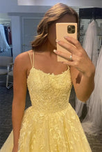 Load image into Gallery viewer, Princess A Line Spaghetti Straps Purple Long Prom Dress with Appliques