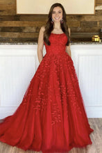 Load image into Gallery viewer, Princess A Line Spaghetti Straps Purple Long Prom Dress with Appliques