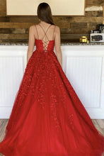 Load image into Gallery viewer, Princess A Line Spaghetti Straps Purple Long Prom Dress with Appliques