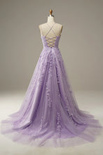 Load image into Gallery viewer, Princess A Line Spaghetti Straps Light Champagne Long Prom Dress with Appliques