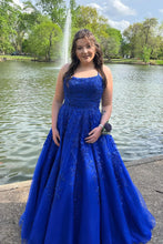 Load image into Gallery viewer, Princess A Line Spaghetti Straps Light Champagne Long Prom Dress with Appliques