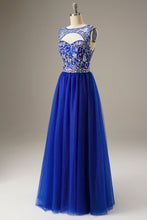 Load image into Gallery viewer, A-Line Floor Length Tulle Long Dress WIth Beading