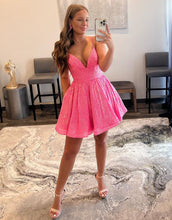 Load image into Gallery viewer, A-Line Fuchsia Corset Back Glitter Homecoming Dress