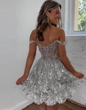 Load image into Gallery viewer, Charming Glitter A-Line Off The Shoulder Tiered Short Homecoming Dress