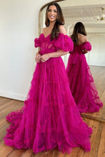 Load image into Gallery viewer, A-Line Off The Shoulder Long Tulle Prom Party Dress With Belt