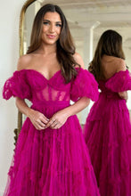 Load image into Gallery viewer, A-Line Off The Shoulder Long Tulle Prom Party Dress With Belt