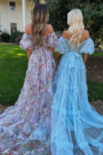 Load image into Gallery viewer, A-Line Off The Shoulder Long Tulle Prom Party Dress With Belt