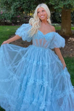 Load image into Gallery viewer, A-Line Off The Shoulder Long Tulle Prom Party Dress With Belt