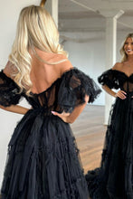 Load image into Gallery viewer, A-Line Off The Shoulder Long Tulle Prom Party Dress With Belt