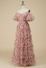 Load image into Gallery viewer, A-Line Floor Length Off The Shoulder Print Prom Dress