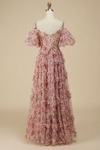 Load image into Gallery viewer, A-Line Floor Length Off The Shoulder Print Prom Dress