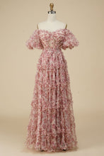 Load image into Gallery viewer, A-Line Floor Length Off The Shoulder Print Prom Dress
