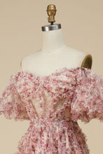 Load image into Gallery viewer, A-Line Floor Length Off The Shoulder Print Prom Dress