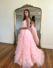 Load image into Gallery viewer, A-Line V-Neck Spaghetti Straps Long Tiered Tulle Prom Dress