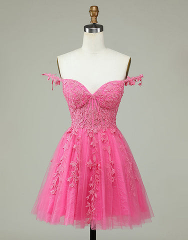 A-Line Spaghetti Straps Short Tulle Homecoming Dress With Appliques