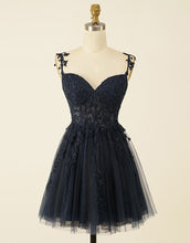 Load image into Gallery viewer, A-Line Spaghetti Straps Short Tulle Homecoming Dress With Appliques