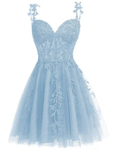 Load image into Gallery viewer, A-Line Spaghetti Straps Short Tulle Homecoming Dress With Appliques