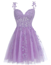Load image into Gallery viewer, A-Line Spaghetti Straps Short Tulle Homecoming Dress With Appliques