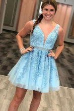 Load image into Gallery viewer, A-line Deep V-neck Homecoming Dress With Applique